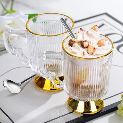 Joeyan Glass Coffee Mugs with Handle, Vintage Ribbed Clear Coffee Cups - Image 3