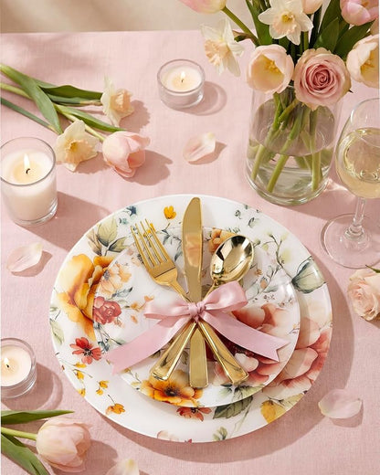 Morejoy 60pcs Floral Plastic Plates, Fancy Disposable Plates Sets | Heavy Duty - Image 6