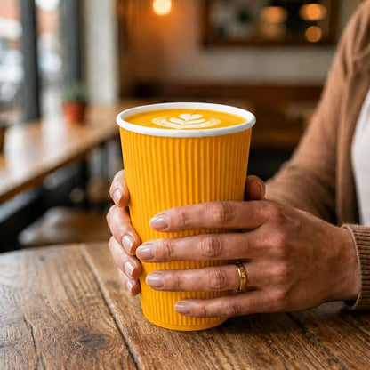 Restaurantware Ripple Wall Coffee Cups 500 Count 16 Ounce Insulated Yellow - Image 5