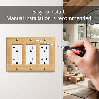 Wooden Light Switch Cover Plate Triple Toggle Solid Bamboo Decorative Switch Plate Cover