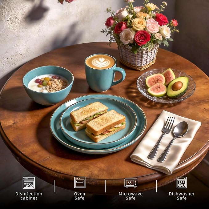Stoneware Euro-Nordic 20pc Dinnerware Set, Shiny Turquoise Glaze - Image 3