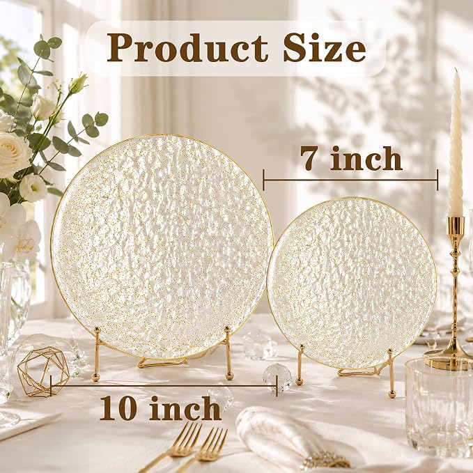 Rubtlamp 60Pcs Clear Gold Plastic Plates, Hammered Plastic Plates Included 30 - Image 2