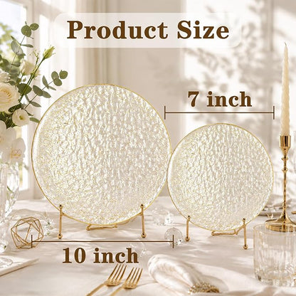 Rubtlamp 60Pcs Clear Gold Plastic Plates, Hammered Plastic Plates Included 30 - Image 2