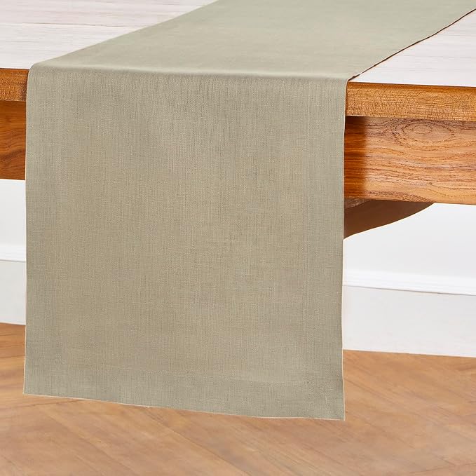 Solino Home 100% Linen Dining Table Runner Khaki Woven, Fete 14 x 72 in | Table - Image 5