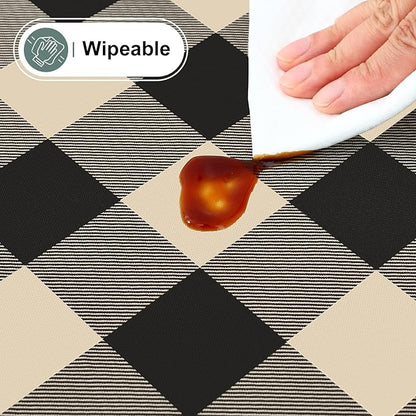 misaya Rectangle Waterproof Vinyl Table Cloth, Buffalo Flannel Backed Tablecloth, Wipeable Plastic Table Cover for Dinner, Kitchen, Outdoor (60" x 120", Black and Beige)