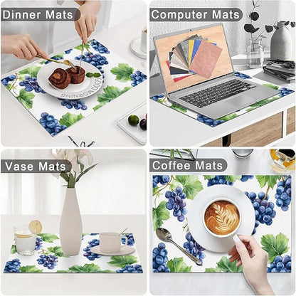 Grape Placemats Set of 6, Blue Grapes Place Mats, Fruit Waterproof Washable Table Mats for Home Party Indoor Kitchen Dining Table Decoration 12x18 Inch