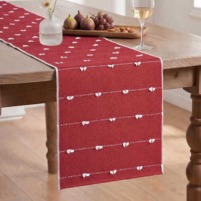 Artoid Mode Red Farbic Rustic Cotton Woven Table Runner, Farmhouse Christmas - Image 2