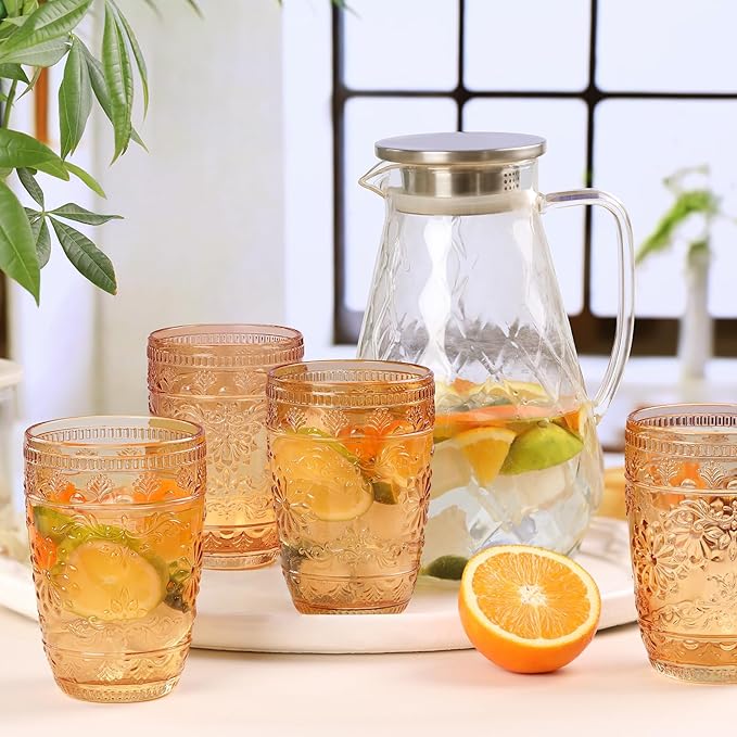abrwyy Amber Drinking Glasses, Amber Glassware, 14oz Vintage Water Glasses | - Image 4