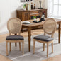 Ball & Cast French Vintage Upholstered Dining Chairs Set of 2, Antique Painting Wooden Kitchen Side-Chairs with Rattan Back & Carved Solid Wood Frame, 2-Piece Curved Backrest Louis Chair, Gray