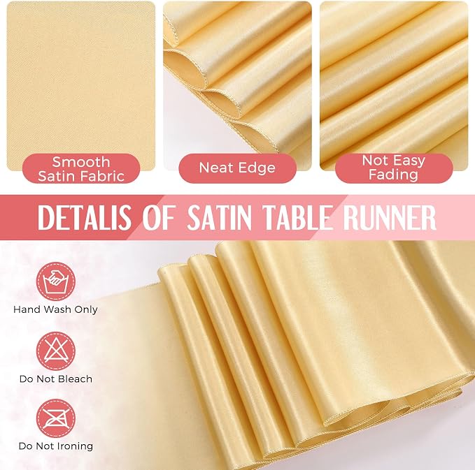 24 Pack Pink and Gold Disposable Plastic Tablecloths and Satin Table Runner Set - Image 4