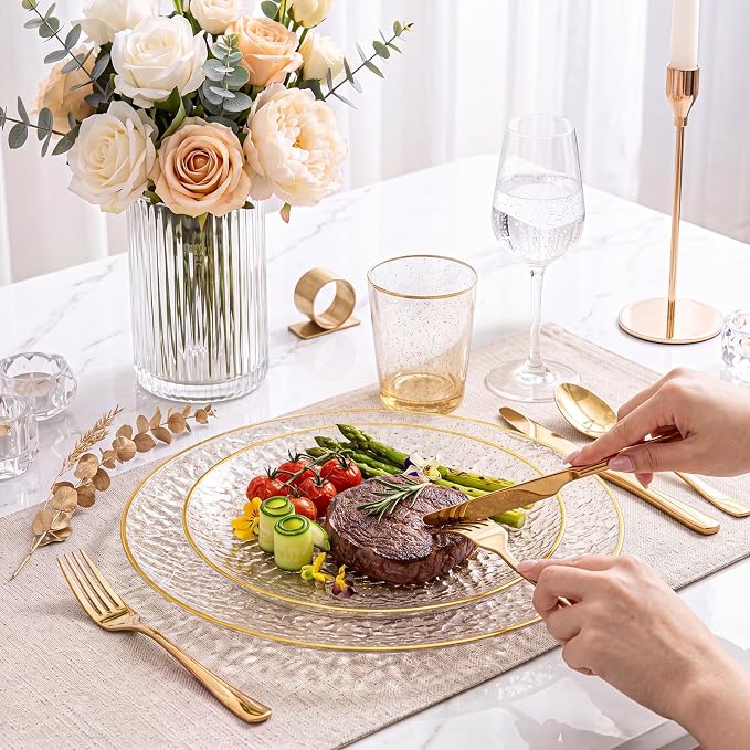 Rubtlamp 60Pcs Clear Gold Plastic Plates, Hammered Plastic Plates Included 30 - Image 6