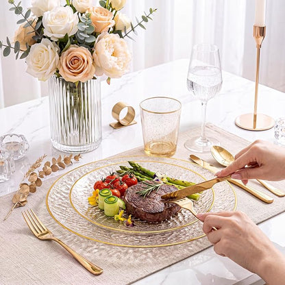 Rubtlamp 60Pcs Clear Gold Plastic Plates, Hammered Plastic Plates Included 30 - Image 6