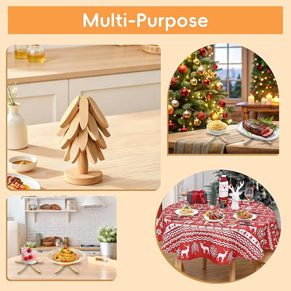 Wooden Trivets for Hot Dishes, Wooden Tree Trivet Set, Natural Tree Trivet Set - Foldable Coasters for Kitchen Counter, Hot Pots and Pans, Heat Resistant Table Protectors