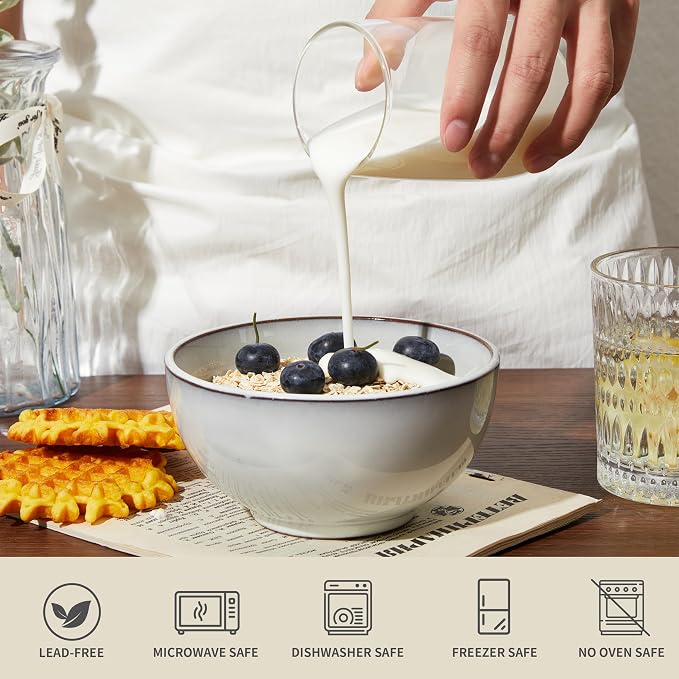 5.3" Cereal Bowls & Dessert Bowls Set of 6-20 Oz Small Bowls - Image 3