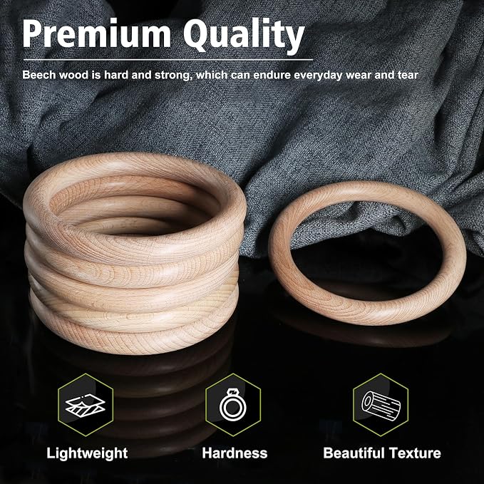 FoDau770 5pcs Natural Beech Wooden Rings, Unfinished Solid Wood Rings Heavy - Image 3