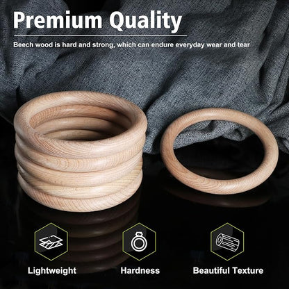 FoDau770 5pcs Natural Beech Wooden Rings, Unfinished Solid Wood Rings Heavy - Image 3