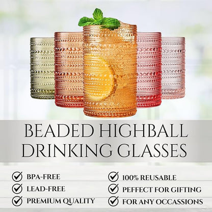 Khen Hobnail Beaded Highball Drinking Tumbler Glasses | Set of 5 | Color - Image 3