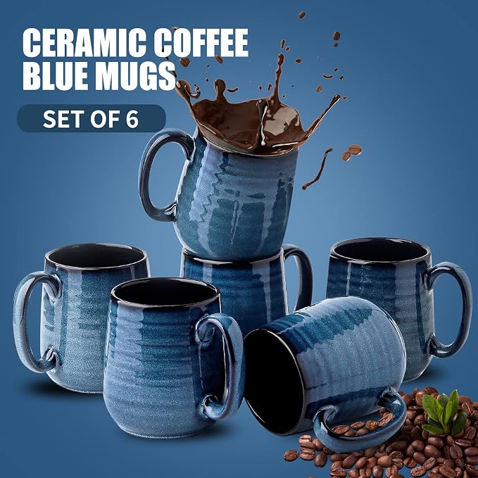 HASENSE Coffee Mugs, 12 Ounce Ceramic Coffee Mug Set of 6, Reactive Glaze Tea - Image 7