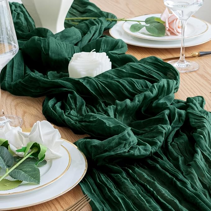 Cheesecloth Table Runner 10FT 3Pcs Emerald Green Boho Gauze Sheer Runners | - Image 6