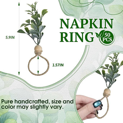 MAOANME Boho Eucalyptus Leaf Napkin Rings - Image 2