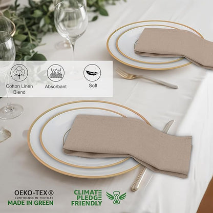 Ruvanti Linen Napkins Set of 12, 18x18 Cloth Napkins, Cotton Linen Blend Napkins Cloth Washable, Soft, Reusable Dinner Napkins for Wedding, Parties, Christmas, Thanksgiving, Everyday Use- Light Taupe