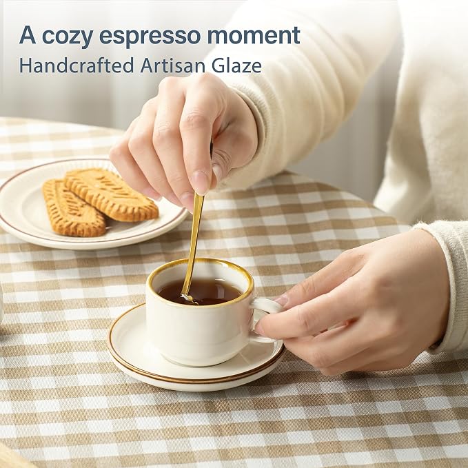 ONEMORE 2.5 Oz Espresso Cups Set of 4, Stackable Porcelain Coffee Cups - Image 6