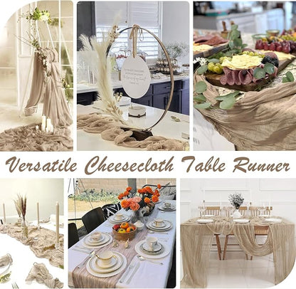 12 Pack Nude Cheesecloth Table Runner 35x120 Inch, Boho Light Brown Cheese - Image 4