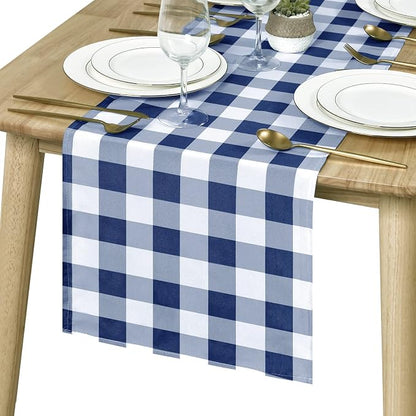Buffalo Plaid Table Runner Navy Blue and White 14W x 60L, 1 Piece | Waterproof by Hiasan
