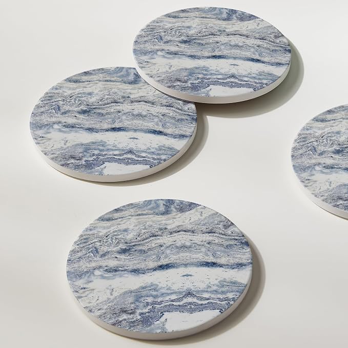 Set of 6 Navy Abstract Onyx Marble Coasters - Image 6