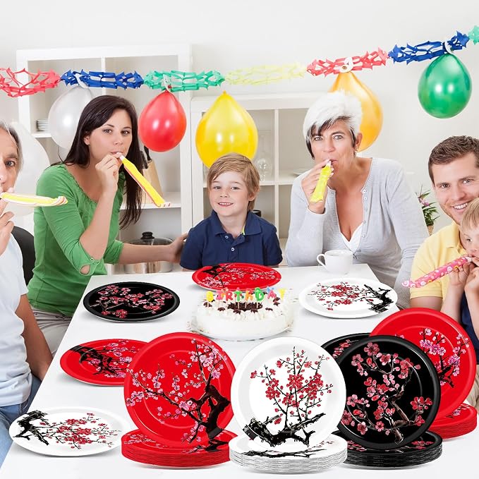 48Pcs Hibachi Party Decorations Supplies Cherry Blossom Dinnerware Disposable - Image 7