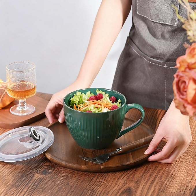 24oz Soup Mug with Handle & Lid, Microwave Soup Bowl/Cup, Forest Green | - Image 5