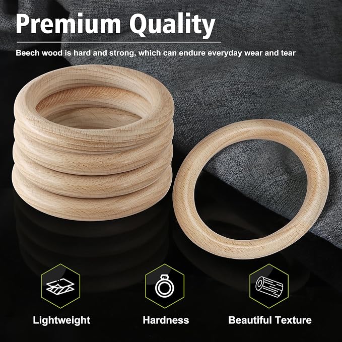 FoDau770 10pcs Natural Beech Wooden Rings, Unfinished Solid Wood Rings Heavy - Image 3