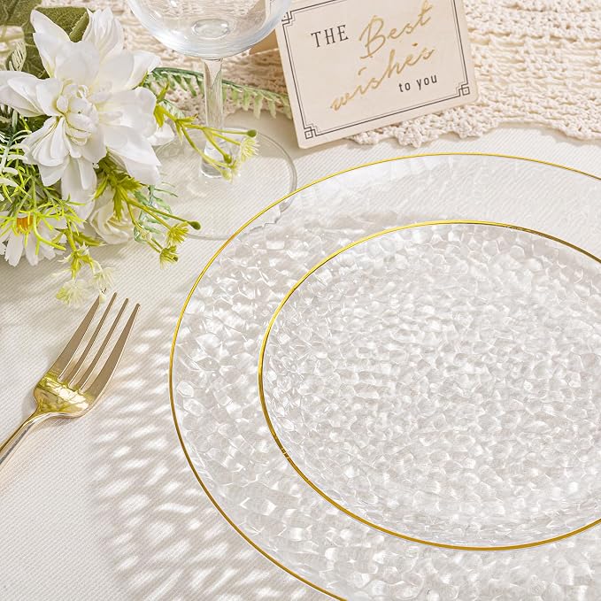 SUT 100Pcs Clear Plastic Plates, Hammered Plates Disposable Heavy Duty - Image 3