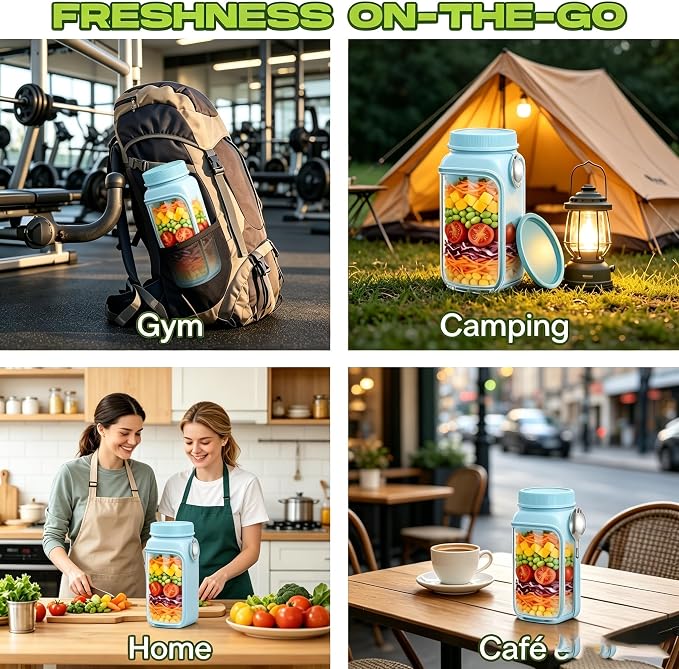 35oz Side Opening Mason Salad Jar | 1000ml Leakproof Portable Salad Container - Image 4