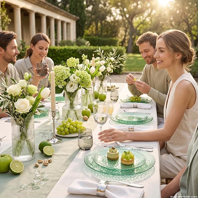 Rubtlamp 100 Pcs Clear Green Plastic Plates Dinnerware Set, 50 Dessert platos - Image 7