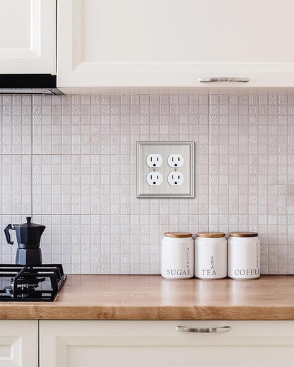 2-Pack Double Duplex Outlet Cover, Brushed Nickel Decorative Switch Plates and Outlet Covers for Electrical Outlets, Durable Zinc Alloy Wall Plates, 2 Gang Receptacle Cover