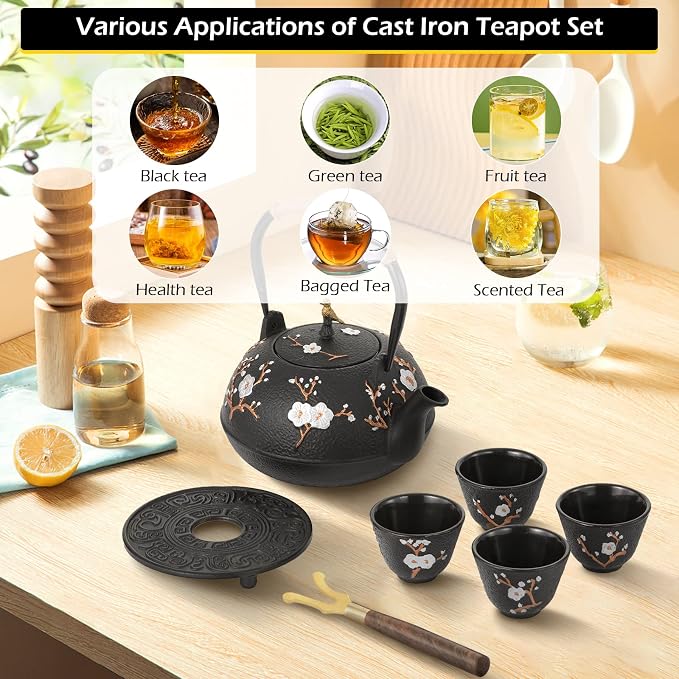 Dyna-Living Cast Iron Teapot 40.6oz Japanese Tea Kettle Set - Image 6