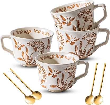 Ceramic Mugs 11 oz Unique Luxurious Cups Set of 4 by Noevany