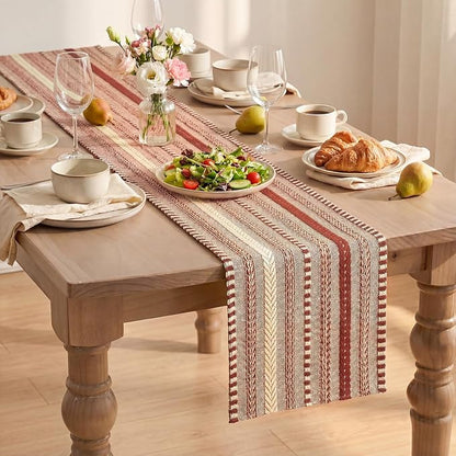 Artoid Mode Red Farmhouse Stripe Braided Table Runner 12x72 Inch | Holiday - Image 8