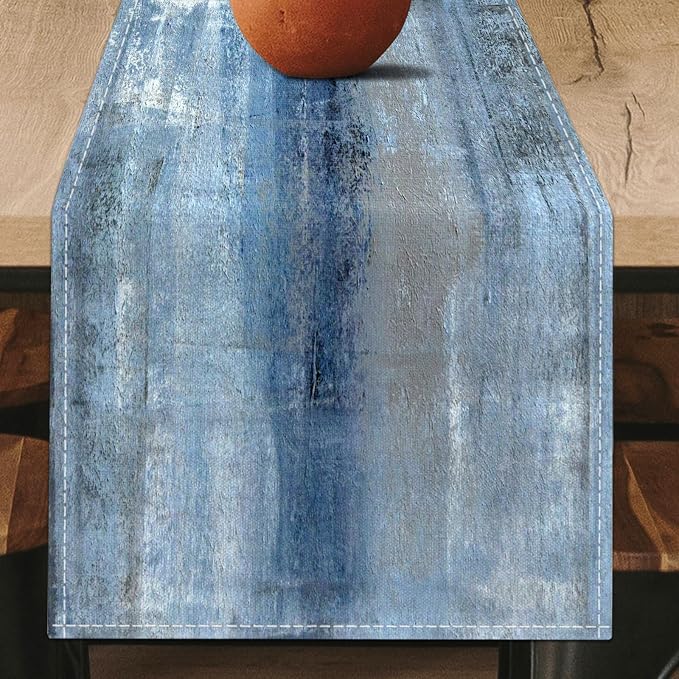 Blue Grey Table Runners Modern Art Farmhouse Linen Table Runners Dresser - Image 2