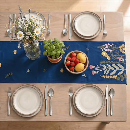 Artoid Mode Dark Blue Soft Chain Embroidery Wild Floral Spring Table Runner - Image 3