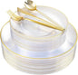 I00000 Clear Plastic Plates with Gold Rim,Fancy Clear Disposable Plates,Nice Disposable Plates Set include 30 Dinner Plate,30 Dessert Plate, 90 plastic Silverware Set for Valentine's Day