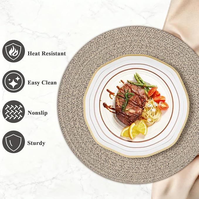 Round Placemats Set of 6, Cotton Rope Woven Table Mats, Hot Pads - Image 3