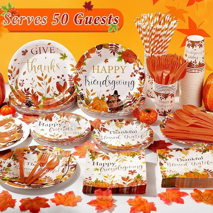 450 Pcs Happy Friendsgiving Tableware Set Decorations, Serves 50 | Fall - Image 6