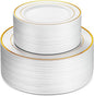 100 Piece Plastic Party Plates White Gold Rim, 50 Premium Heavy Duty 10.25 Inch by Munfix