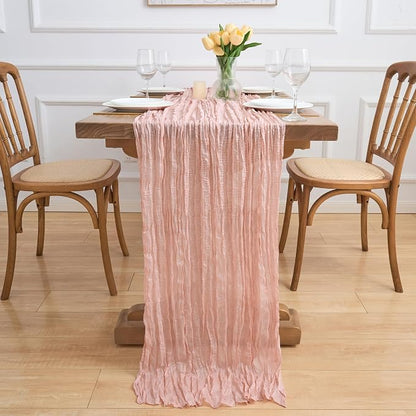 Asee'm 3pcs Dusty Pink Cheesecloth Table Runner Summer 10FT Gauze Rustic | Boho - Image 6