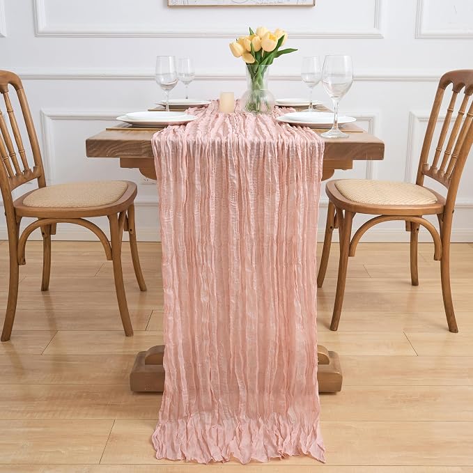 Asee'm Dusty Pink Cheesecloth Table Runner Summer 10FT Gauze Boho Rustic | - Image 6
