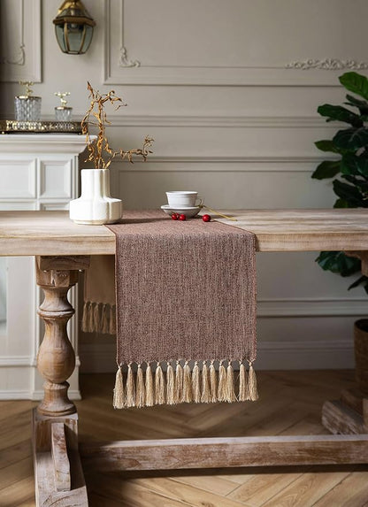 Brown Table Runners 48 Inches Long, Burlap Linen Style Rustic Farmhouse Table - Image 3