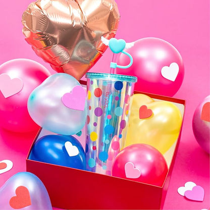 bzyoo 24 oz SIP Tumbler with Heart-Shaped w/Wing Straw Cap Cover– Cute DotDot - Image 3