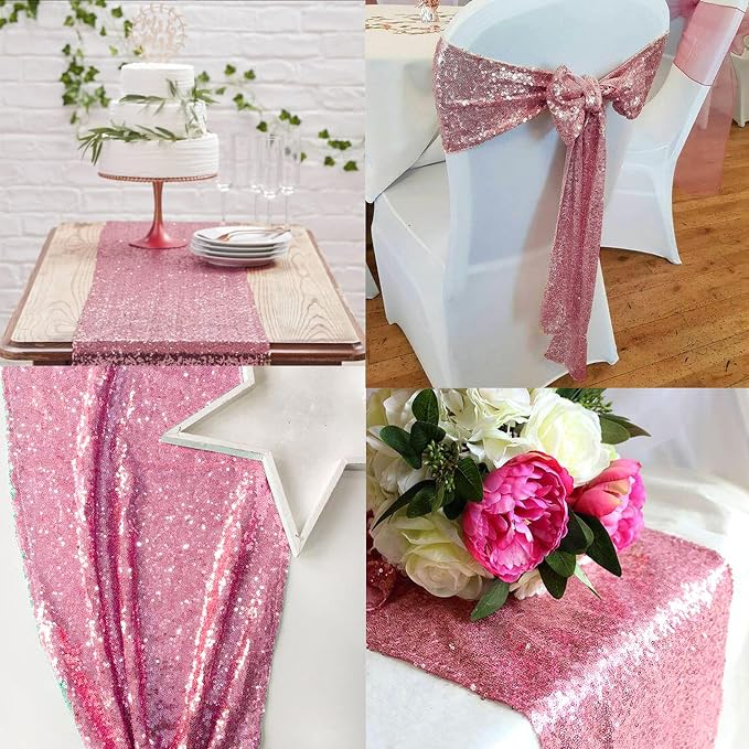 12 Packs 12 X 108 Inch Pink Sequin Table Runner Glitter Dining Table Runner - Image 7